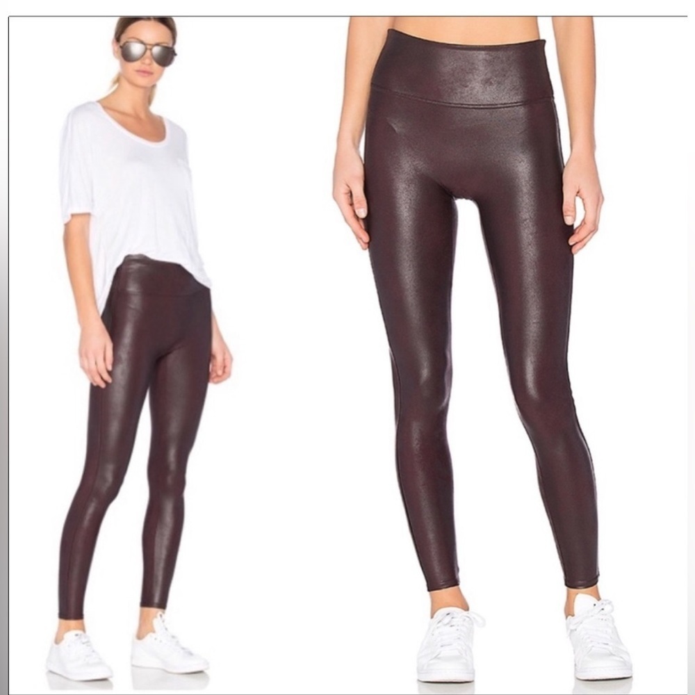 SPANX Faux Leather Leggings Rich Dark Plum SZ Large